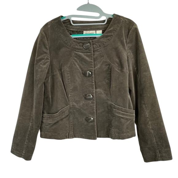 DKNY Jeans Women's Brown Velvet Button Down Stretch Jacket - Picture 1 of 7